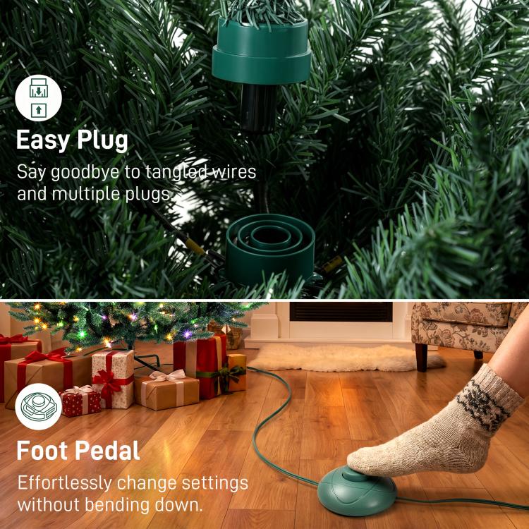 Prelit Christmas tree needles with easy-plug cord and foot pedal controller