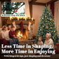 Prelit Colorado blue spruce Christmas tree with warm yellow lights and gift boxes at base