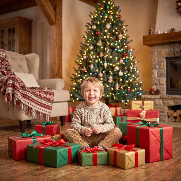 Pre-lit artificial Christmas tree with green needles and warm white lights