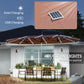Tan patio umbrella with solar panel and built-in white LED lights