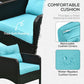 Teal cushion on dark wicker lounge chair with removable cover detail