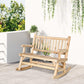 Natural wood rocking loveseat with slatted backrest and bench-style seat