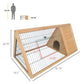 Rabbit hutch with wire mesh front, hinged door, and wooden insulated interior