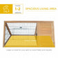 Brown wooden rabbit hutch with wire mesh enclosure and side compartment door
