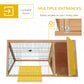 Rabbit hutch with multiple entry doors, wire mesh front, and wooden side panel