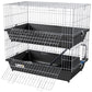 Two-level wire animal cage with black base, open front access, and water bottle