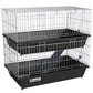 Two-tier wire pet cage with black plastic trays and two front access doors