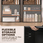 Black shelving interior inside foldable writing table with multi-level storage space