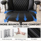 Black office chair seat with contoured padding and supportive backrest