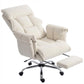 Cream white reclining office chair with footrest, headrest, and swivel base