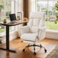 Cream white high-back reclining office chair with pull-out footrest in home office