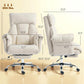 Cream white reclining office chair with headrest, footrest, and casters