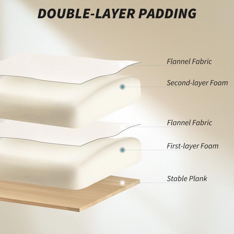 Cream white chair cushion close-up showing thick layered padding and foam