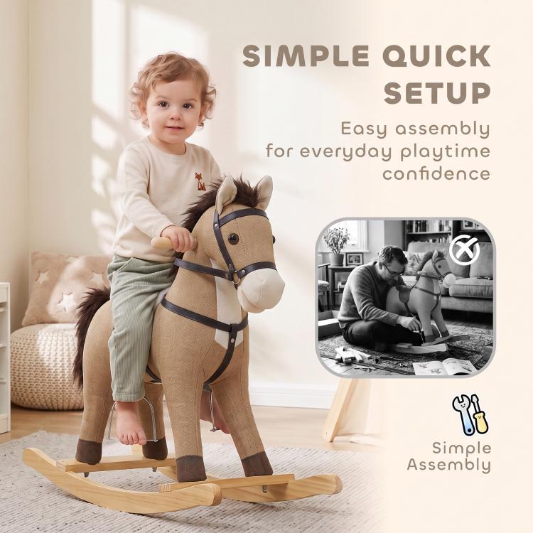 Rocking horse ride-on toy in dark brown with quick assembly for everyday playtime