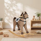 Dark brown rocking horse ride-on toy with white muzzle, plush mane, and wooden rockers