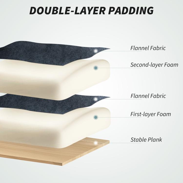 Flannel fabric and foam layers under chair upholstery for double-layer padding