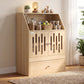Wood pet feeding station cabinet with open top storage and front door cutouts