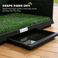 Dog grass potty tray with pull-out drain tray, showing liquid collection at base
