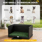 Artificial grass indoor potty tray with high walls and drain tray, shown with dog yard backdrop