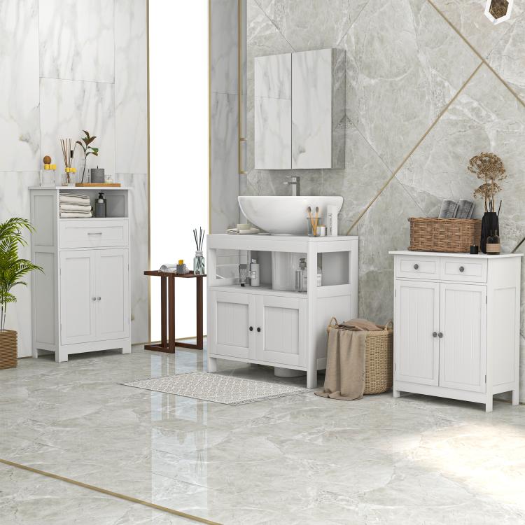 Wall-mounted mirrored medicine cabinet with double doors and stainless frame