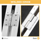 Wheelchair ramp welded hinge detail with black anti-slip deck and silver frame