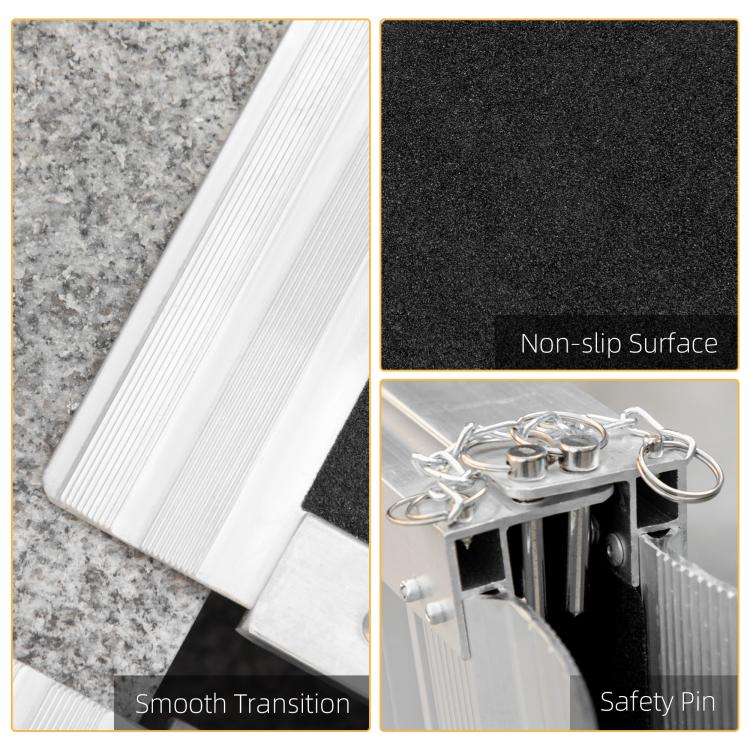 Aluminum wheelchair ramp showing smooth transition edge and black non-slip surface