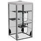 Cat playpen enclosure with steel frame, mesh sides, three platforms, and two door openings