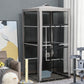 Gray mesh cat playpen with three elevated platforms and two curved front doors