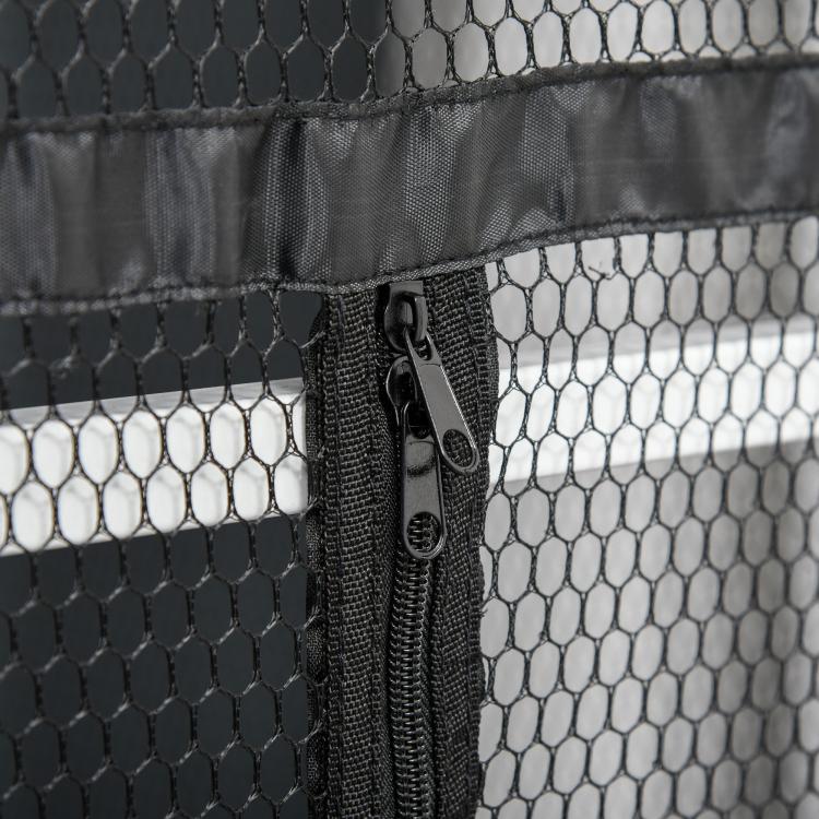 Black zipper on mesh cat playpen door panel