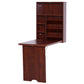 Mahogany wall cabinet desk with shelves and extended tabletop in front view