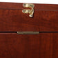 Mahogany wall-mounted fold-out desk hinge and latch detail
