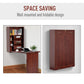 Wall-mounted fold-out desk in mahogany, shown open with tabletop and closed door