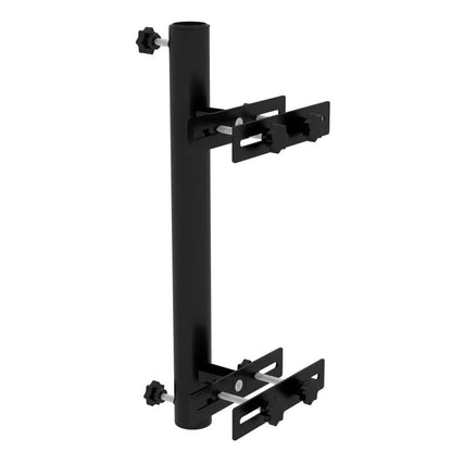 Black umbrella deck mount bracket with adjustable clamps for railing post
