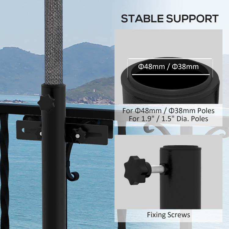 Black umbrella holder stable support clamps with fixing screw shown