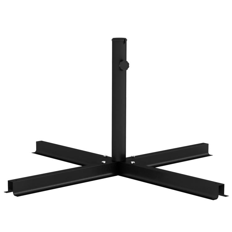 Black umbrella cross base stand with central pole and four horizontal brace arms