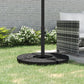 Black umbrella cross base stand on round base plate with central mounting pole