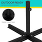 Black umbrella cross base stand with powder-coated steel pole and cross braces