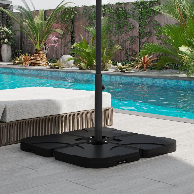 Black umbrella cross base stand with central pole and round base platform
