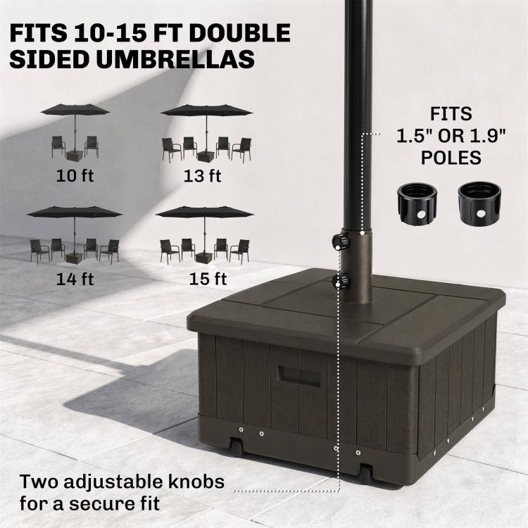 Brown umbrella base with adjustable knobs and umbrella pole mounting tube