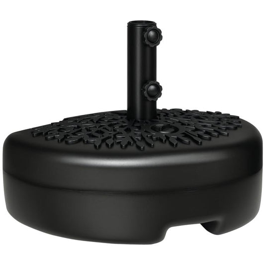 Black half-round umbrella stand base with vertical pole insert and textured top