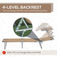 Tan chaise lounge chair with 4-level backrest and adjustable metal frame