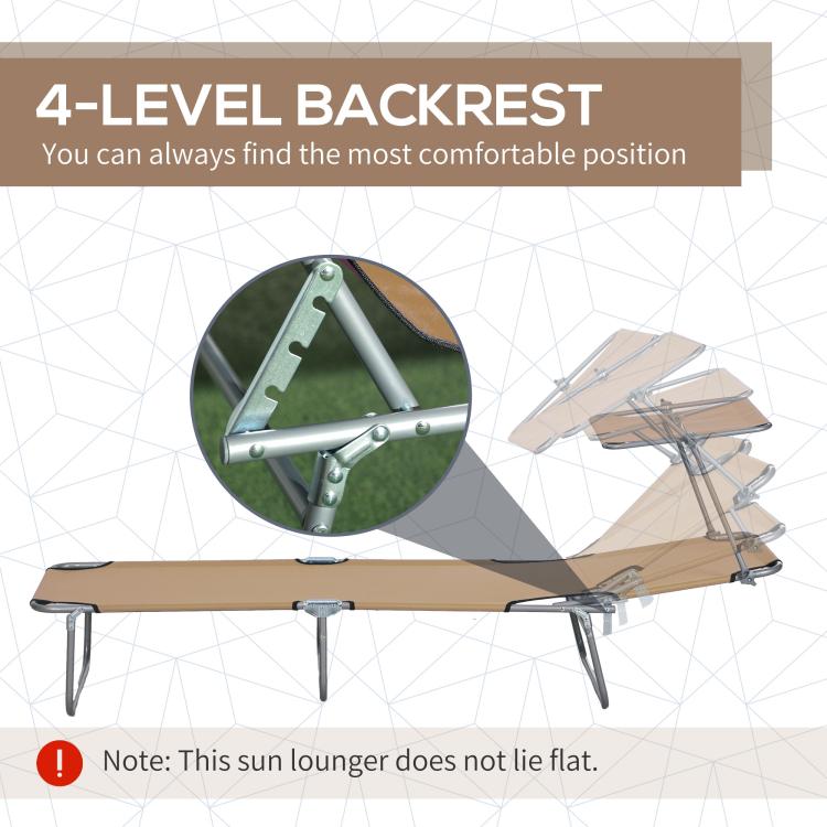 Tan chaise lounge chair with 4-level backrest and adjustable metal frame