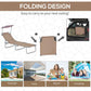 Tan folding chaise lounge chair with sun shade, compact carry design