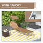 Tan chaise lounge chair with adjustable sun shade and folding metal frame