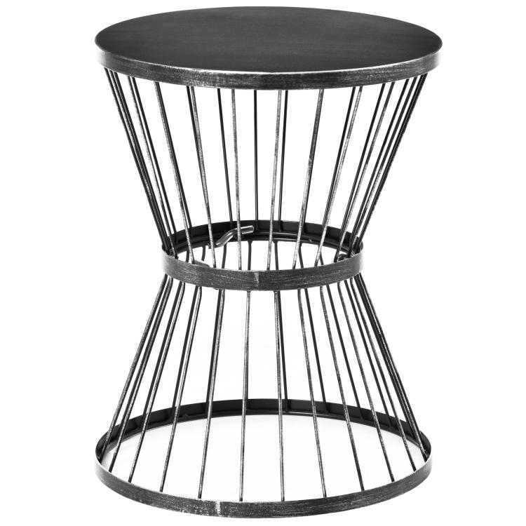Black hourglass steel patio side table with slatted sides