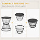 Black hourglass side table with round top, stackable sections shown