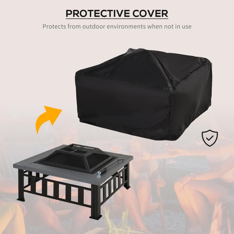 Square fire pit with protective waterproof cover over the table frame