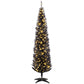 Slim black pencil Christmas tree on stand with warm white LED lights