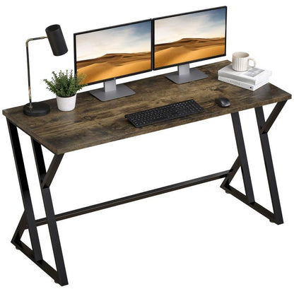 Rustic brown computer desk with black Z-shaped metal legs