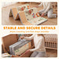 Reversible baby play mat folded up with carry handle for storage, forest animal print
